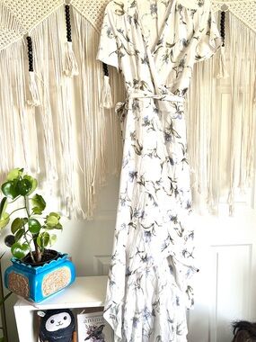White Floral Wrap Dress